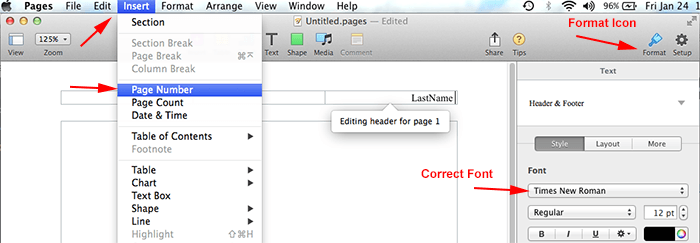 How To Do Header With Title And Page Number For Mac Word 2013